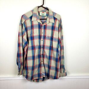 Men's Premium White Label Brown Plaid Button Up Long Sleeve Shirt Size XL